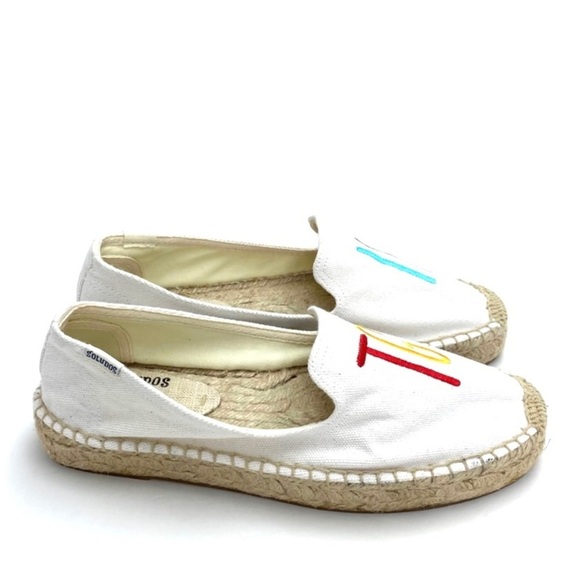SOLUDOS x ASHKAHN TGIF Embroidered Canvas Espadrilles Flats in White Size 7.5 - Picture 5 of 12